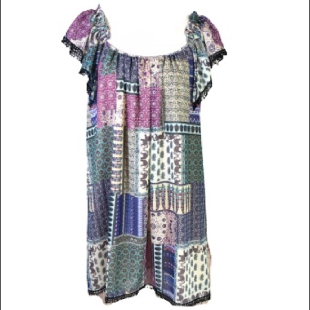 Hiche Batik Patchwork Short Sleeve Dress - Small
